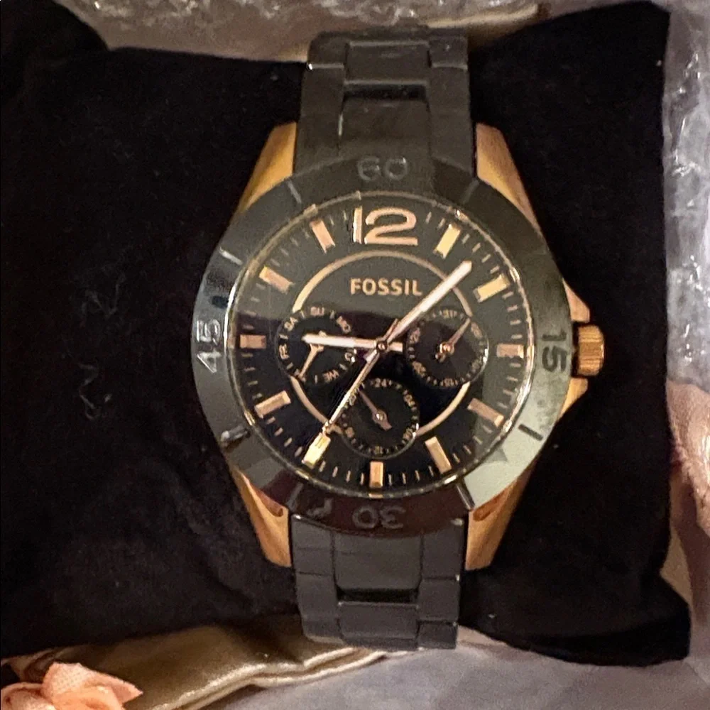 Fossil Black and Gold Chronograph Watch
